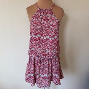 Free People Simone Batik Print Cinched Drop Waist Pink Halter Mini Dress EUC XS